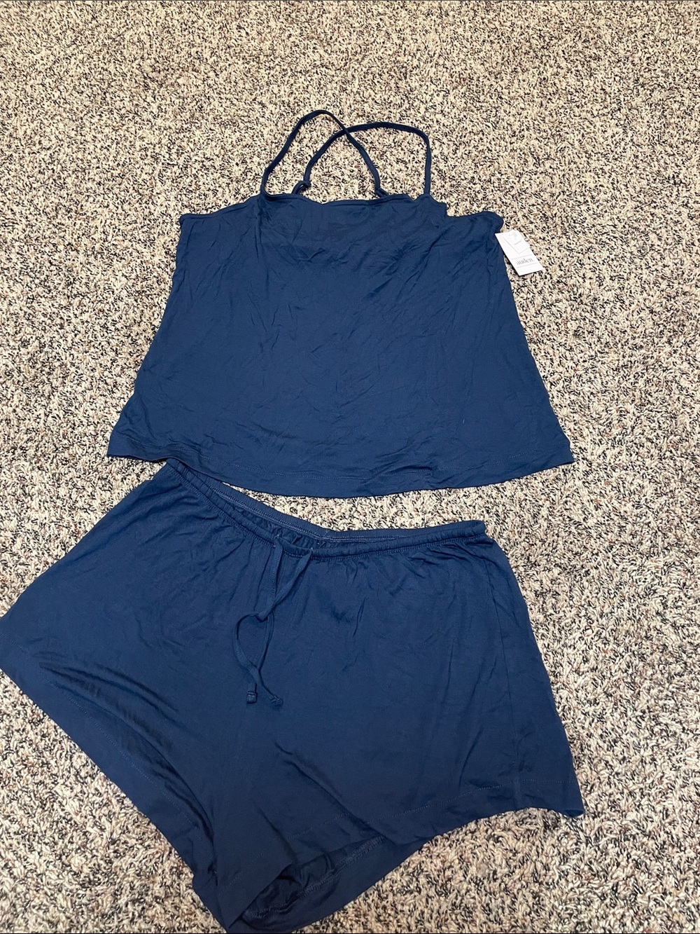 Auden Cloud Knit Pajamas Navy Drawstring Casual Lounge Shorts Matching Top M NWT